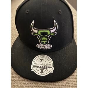 Chicago Bulls Mitchell & Ness NBA Fitted 7 1/4 Flatbill Hat Cap Rodman Black NWT